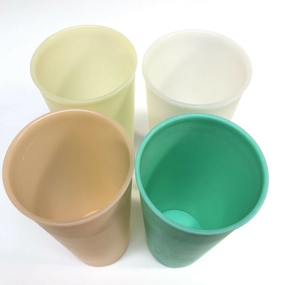 Lot of 4 Vintage Tupperware 16oz #107 Tumblers Pastel Colors Peach Yellow Green - Picture 3 of 6